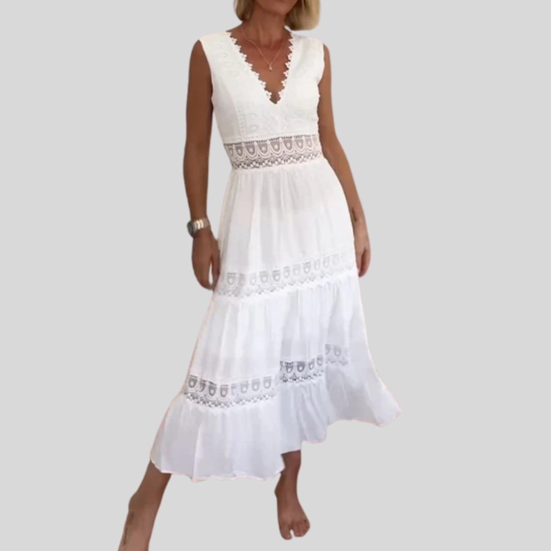 Circe – Vestido camisola de renda com decote em V
