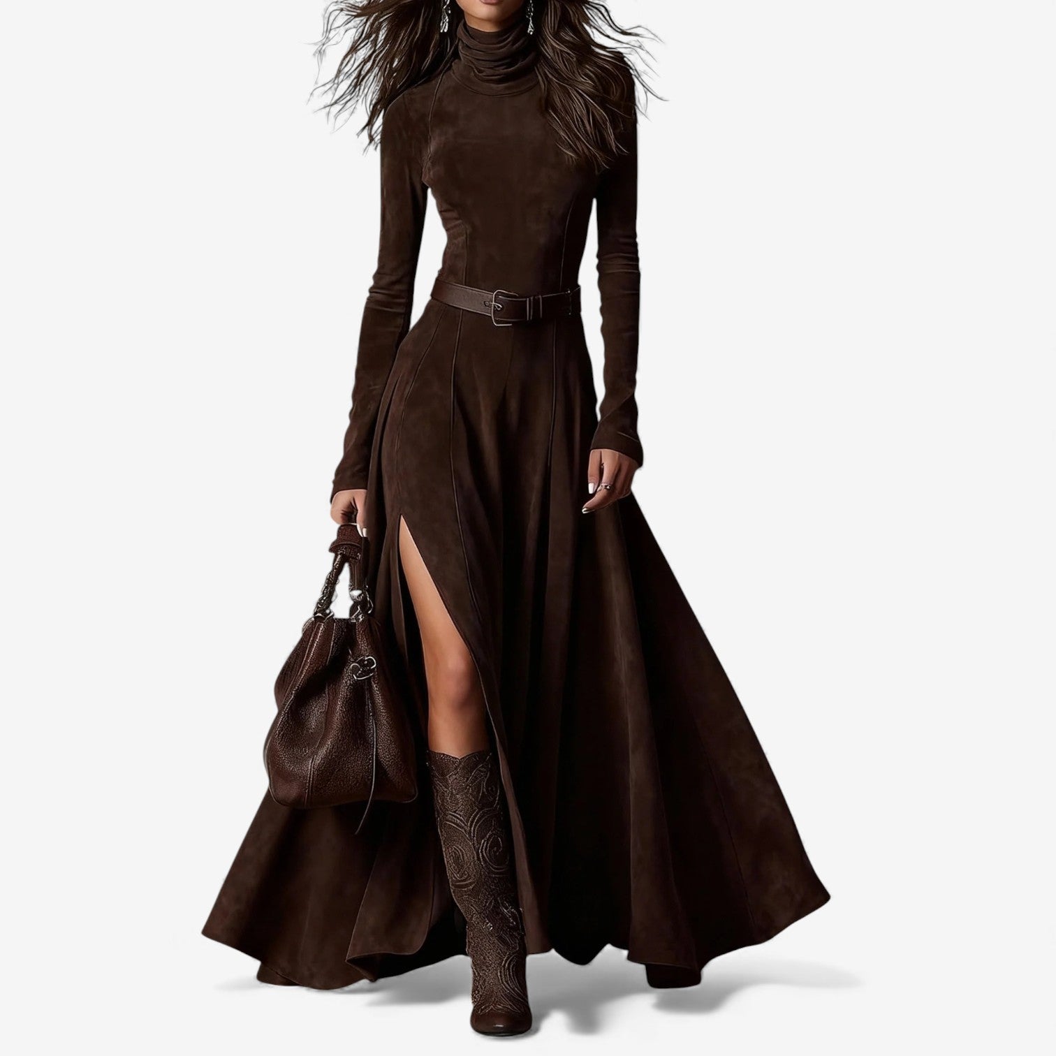 Élodie | Vestido longo elegante com cinto incluído