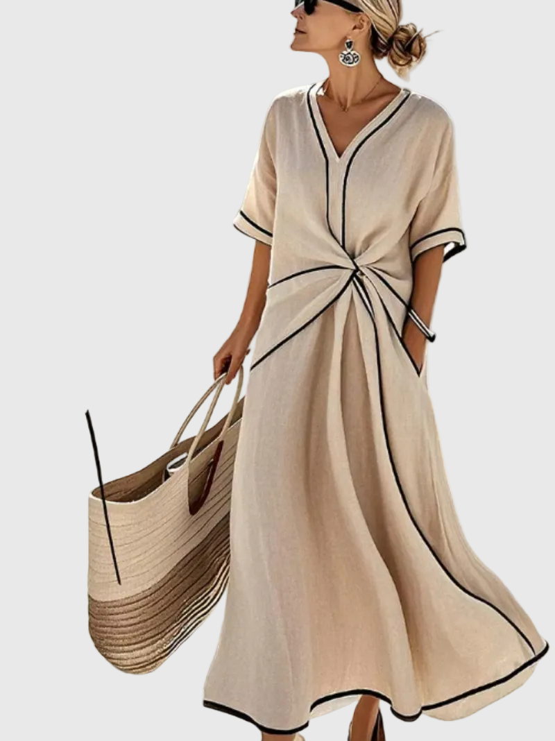 Helena | Vestido maxi drapeado canelado