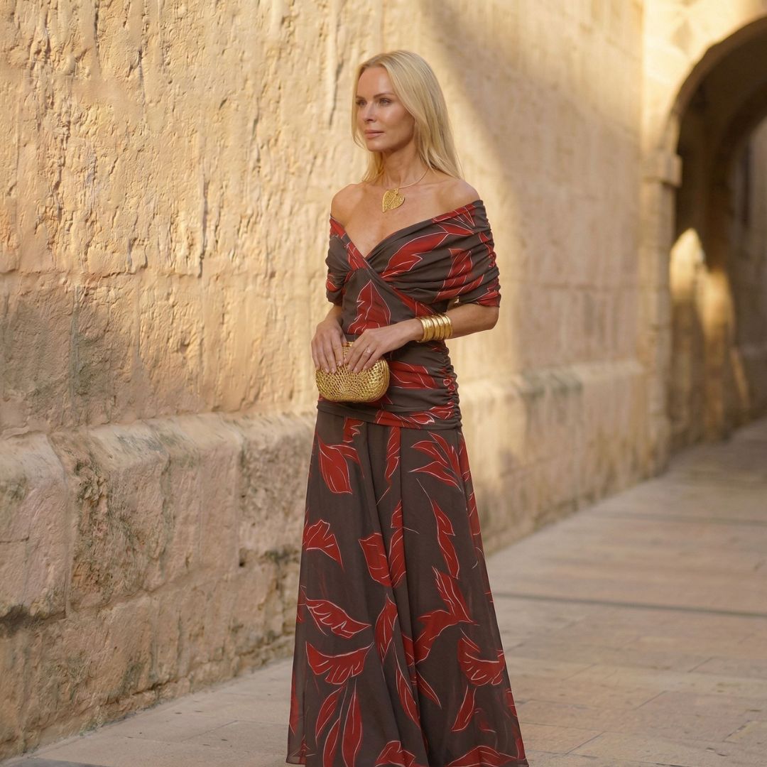 Papoula | Vestido Elegante Padrão Folha